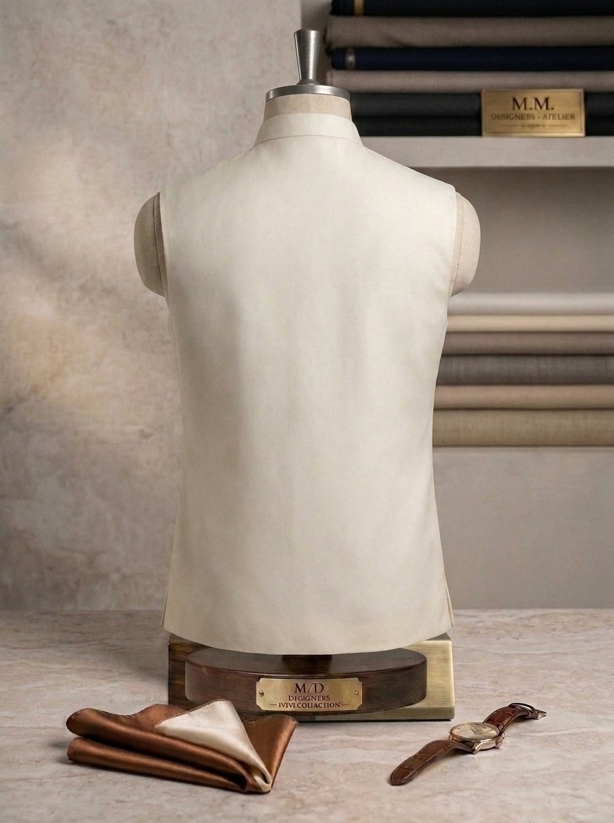 Golden Cream Embroidered Waistcoat